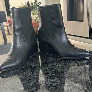 Franco Sarto Black Leather Wedge Boots